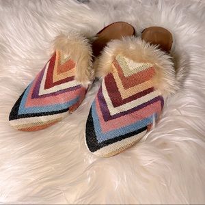 Universal thread target furry tapestry colorful loafers mules bibiana